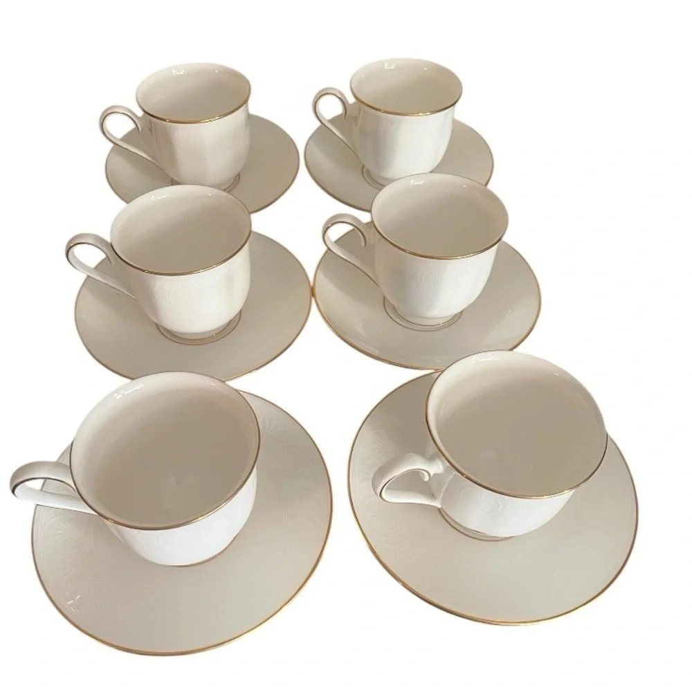 Lenox Hannah Gold Coffee / Tea Cups and Saucers (set of 6) | Discontinued